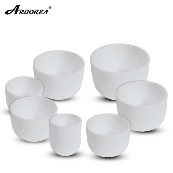 white frosted crystal singing bowls